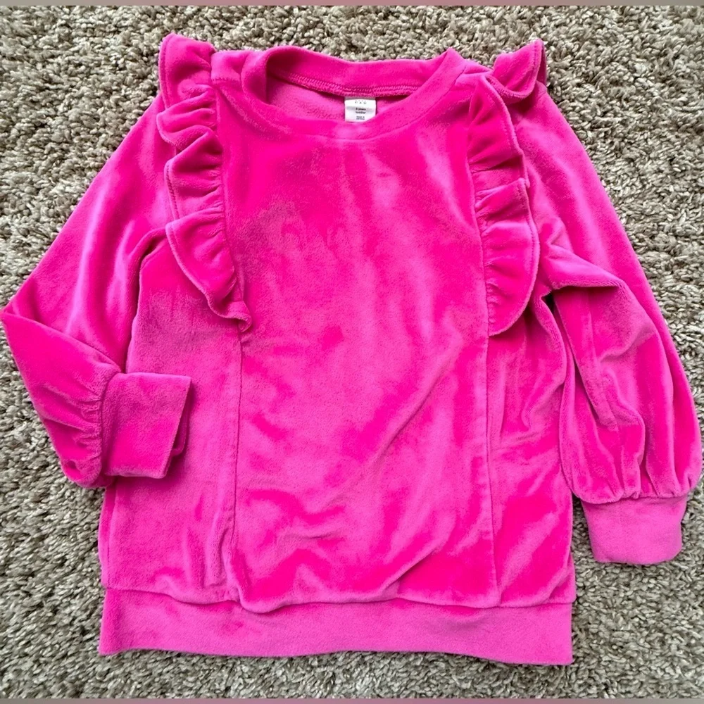 Baby GAP 3T Pink Velour Ruffle Sweatshirt